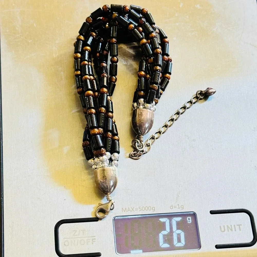 Jay King DTR Desert Rose Trading Bracelet Black Gold Coral Beaded Sterling 925